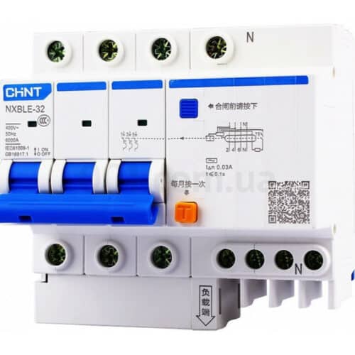 Диференційний автоматичний вимикач NXBLE-32 3P+N C6 30мА тип АС 6кА, CHINT