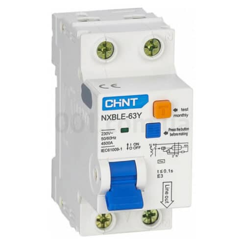 Диференційний автоматичний вимикач NXBLE-63Y 1P+N C25 30мА тип AC 4,5кА, CHINT