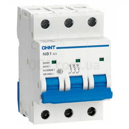 Модульний автоматичний вимикач NB1-63 3P D4 6kA DB, CHINT