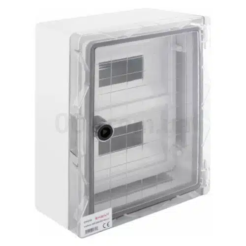 Корпус удароміцний e.plbox.250.330.130.18m.tr IP65 з прозорими дверцятами під 18 модулів, E.NEXT
