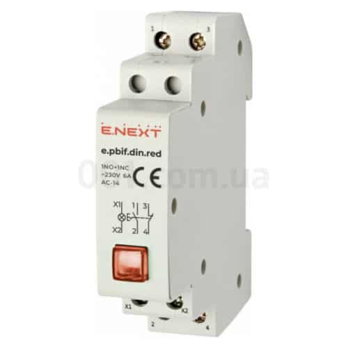 Кнопка з фіксацією та індикатором на DIN-рейку e.pbif.din.red червона, E.NEXT