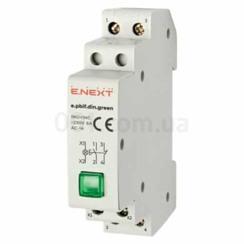 Кнопка з фіксацією та індикатором на DIN-рейку e.pbif.din.green зелена, E.NEXT