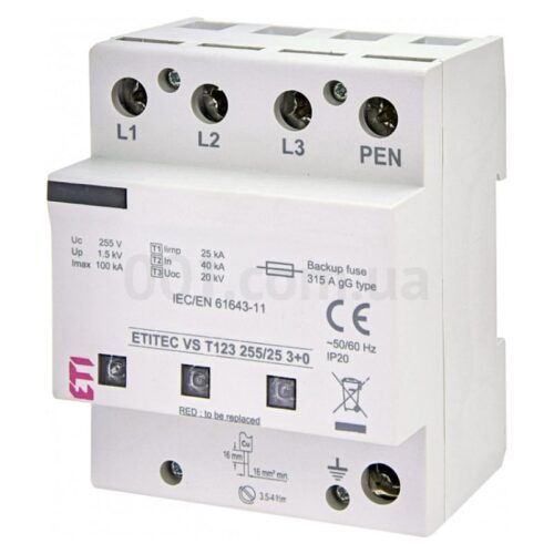 Обмежувач перенапруги ETITEC VS T123 255/25 (3+0), ETI