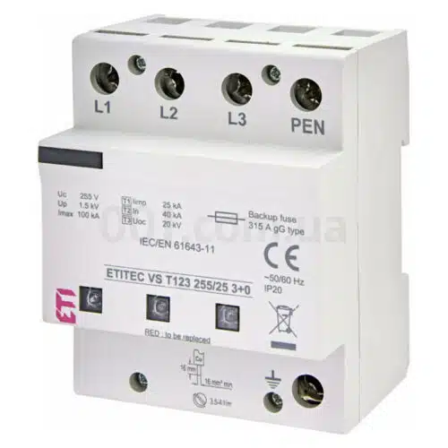 Обмежувач перенапруги ETITEC VS T123 255/25 (3+0), ETI