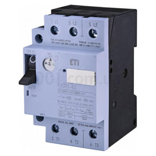 Автоматичний вимикач захисту двигуна MSP0-4,0 (1,1-1,5 kW, 2.4-4A), ETI