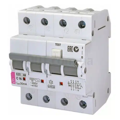 Диференційний автоматичний вимикач KZS-4M C 16/0,03 тип AC (6kA), ETI