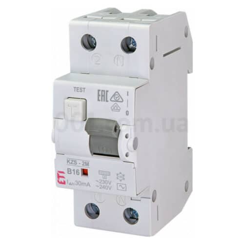 Диференційний автоматичний вимикач KZS-2M B 16/0,03 тип AC (10kA), ETI