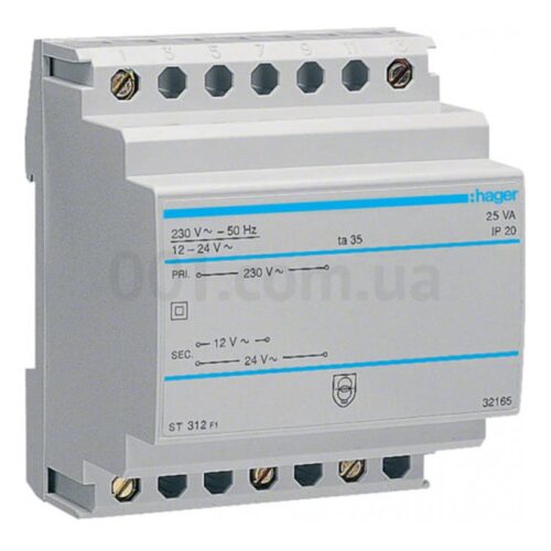 Трансформатор напруги на DIN-рейку 230В/12-24В 25ВА, Hager