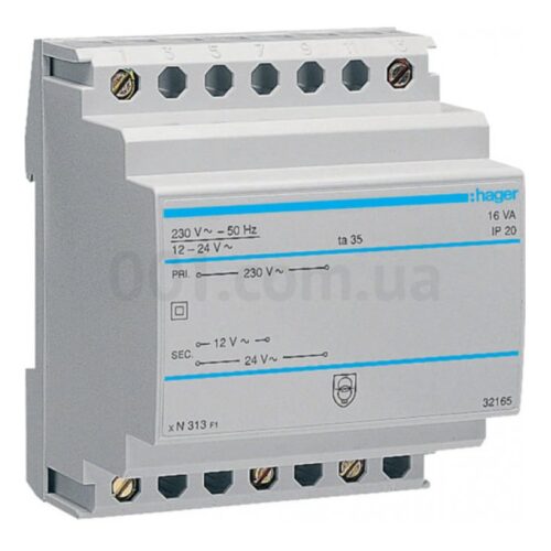 Трансформатор напруги на DIN-рейку 230В/12-24В 16ВА, Hager