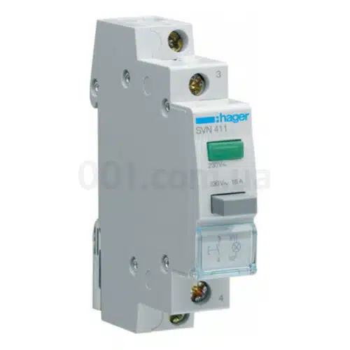 Кнопка модульна на DIN-рейку без фіксації з зеленим індикатором 16А/230В 1НВ, Hager