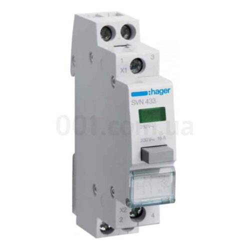 Кнопка модульна на DIN-рейку з фіксацією з зеленим індикатором 16А/230В 2НВ, Hager