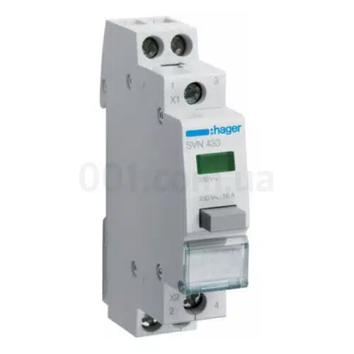 Кнопка модульна на DIN-рейку з фіксацією з зеленим індикатором 16А/230В 2НВ, Hager