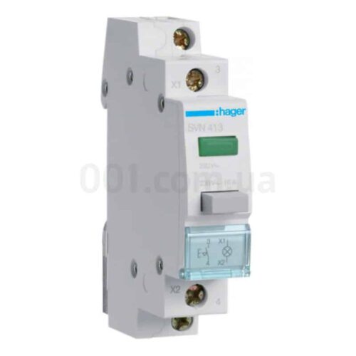 Кнопка модульна на DIN-рейку з фіксацією з зеленим індикатором 16А/230В 1НВ, Hager