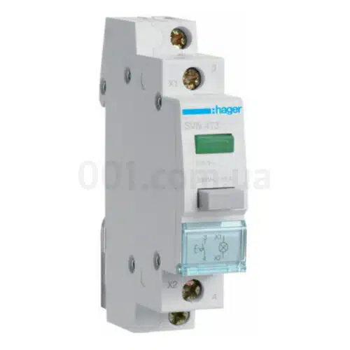 Кнопка модульна на DIN-рейку з фіксацією з зеленим індикатором 16А/230В 1НВ, Hager