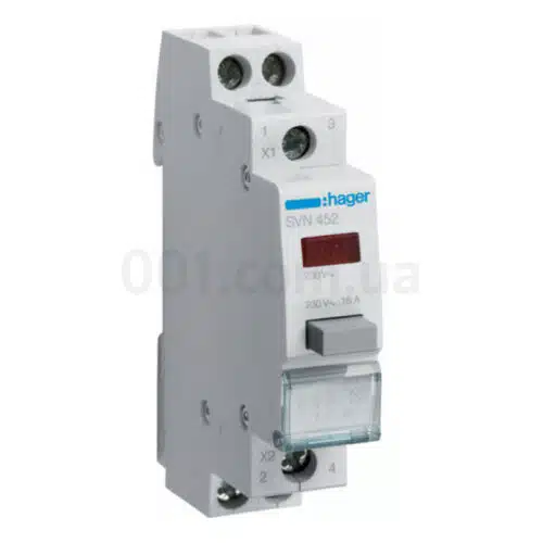 Кнопка модульна на DIN-рейку без фіксації з червоним індикатором 16А/230В 1НВ+1НЗ, Hager