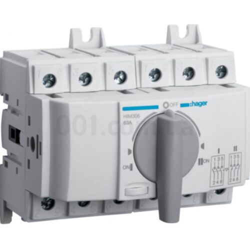 Перемикач модульний HIM306 трипозиційний (I-0-II) 3P 63А, Hager