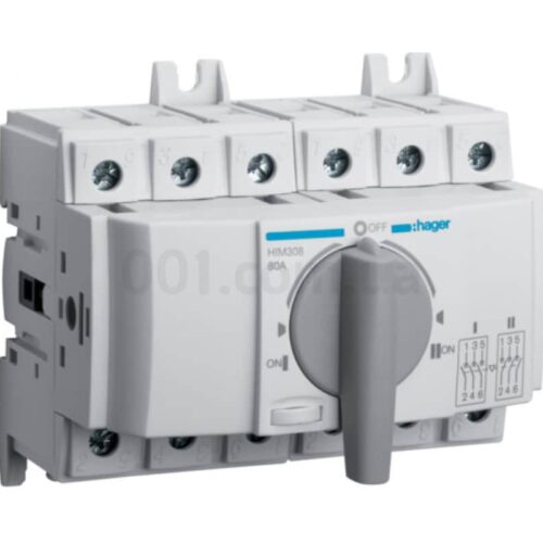 Перемикач модульний HIM308 трипозиційний (I-0-II) 3P 80А, Hager