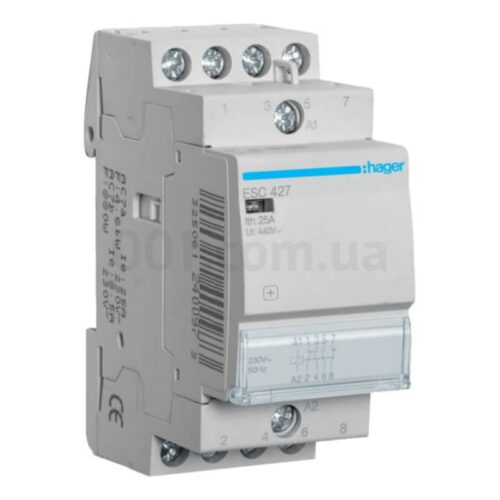 Контактор модульний ESC427 25А 230В AC 2НВ+2НЗ, Hager