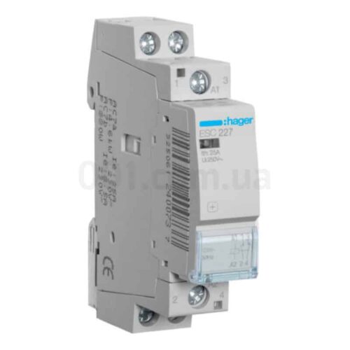 Контактор модульний ESC227 25А 230В AC 1НВ+1НЗ, Hager