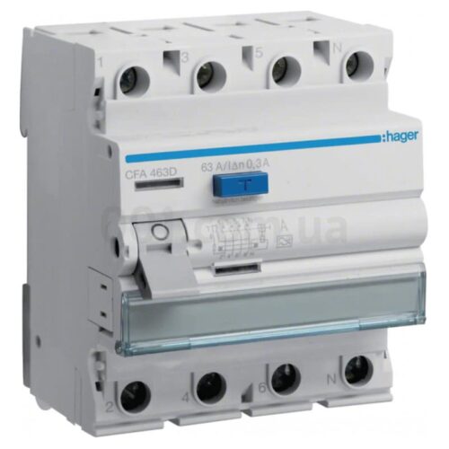 Пристрій захисного відключення (ПЗВ) CFA463D 4P 63A 300mA тип A, Hager