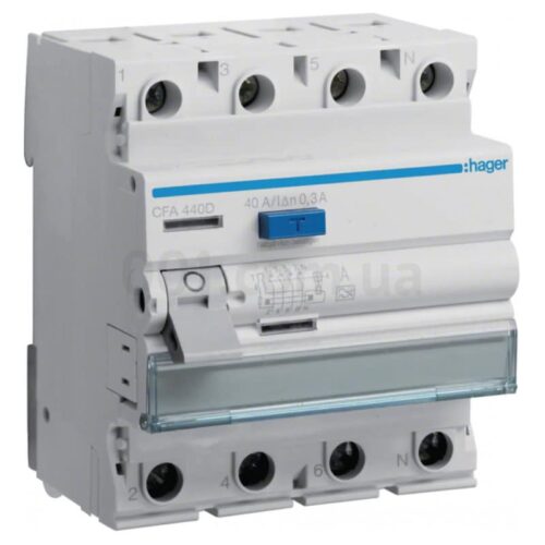 Пристрій захисного відключення (ПЗВ) CFA440D 4P 40A 300mA тип A, Hager