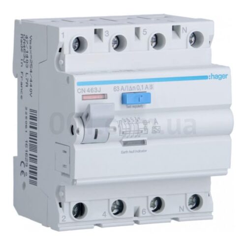 Пристрій захисного відключення (ПЗВ) CNA463D 4P 63A 100mA тип A (селективний), Hager