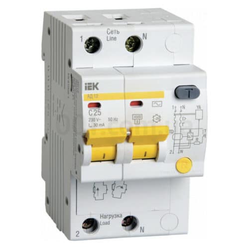 Диференційний автомат АД12 2P 25 А 30 мА хар-ка C тип AC, IEK