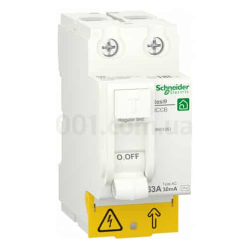 Диференційний вимикач (ПЗВ) RESI9 2P 63A 30mA тип AC, Schneider Electric