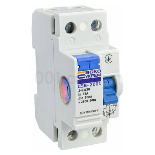 Вимикач диференційного струму ПЗВ-2001 2P 63А 30мА, АСКО-УКРЕМ