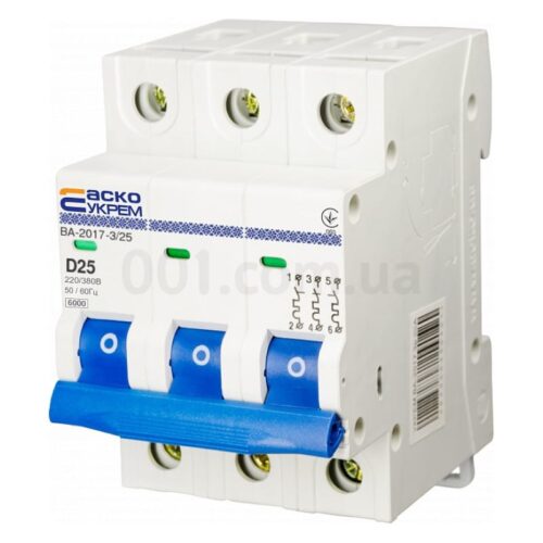 Автоматичний вимикач ВА-2017 3P 25А характеристика D, АСКО-УКРЕМ