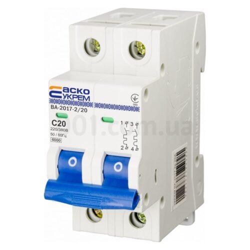 Автоматичний вимикач ВА-2017 2P 20А характеристика C, АСКО-УКРЕМ