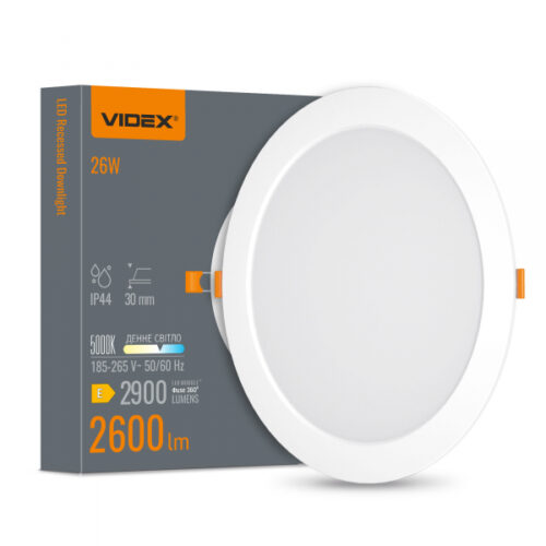 Світлодіодний світильник Back вбудований круглий VIDEX 26W 5000K
