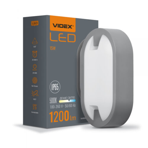 Світлодіодний світильник IP65 овальний VIDEX 15W 5000K сірий
