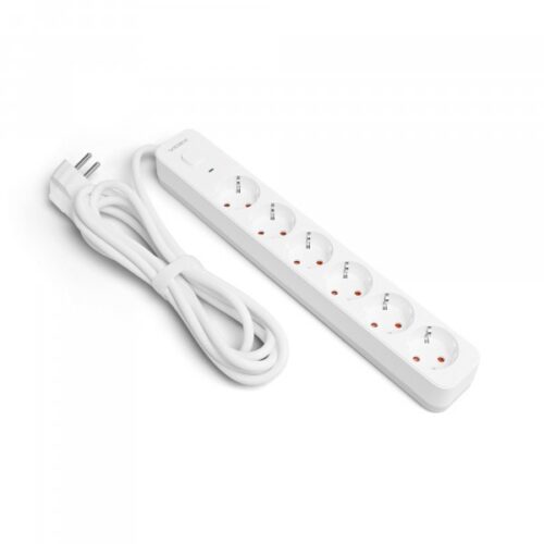 Мережевий подовжувач VIDEX ONCORD з/з 6п 3м (3x1.5мм) з кнопкою White