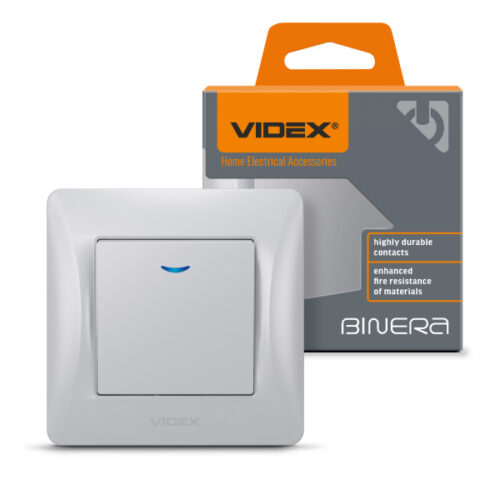 Вимикач одноклавішний з підсвіткою срібний шовк VIDEX BINERA