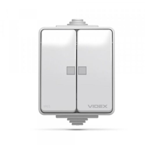 Вимикач зовнішній двохклавішний з підсвіткою сірий VIDEX BINERA