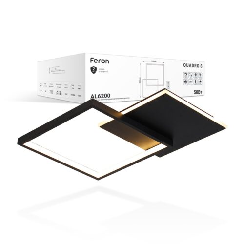 Світлодіодна накладна люстра Feron AL6200 QUADRO S 50Вт чорний