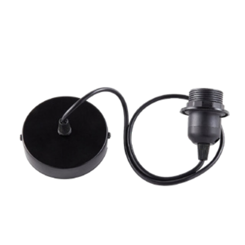 Патрон підвісний люстровий Е27, металева основа, чорний, провід 1м