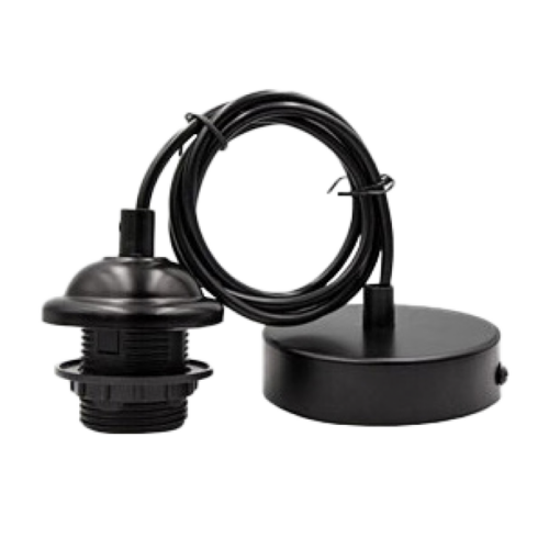 Патрон підвісний декоративний люстровий Е27, металева основа, чорний, провід 1м