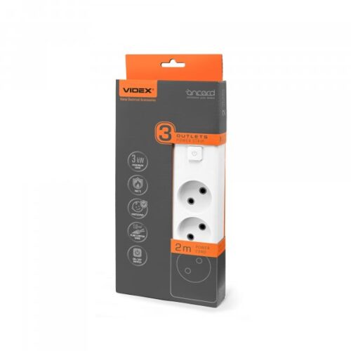 Мережевий подовжувач VIDEX ONCORD б/з 3п 2м з кнопкою White