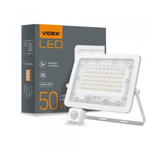 Світлодіодний прожектор VIDEX F2e 50W 5000K з датчиком руху та освітленості