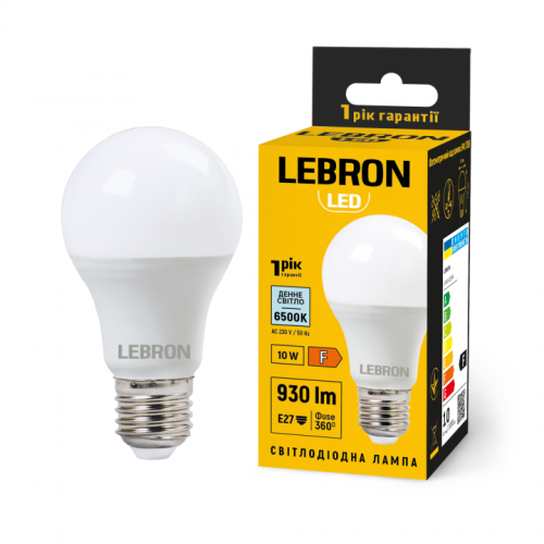 LED лампа LEBRON L-A60-102765, 10W, E27, 6500K, 230V