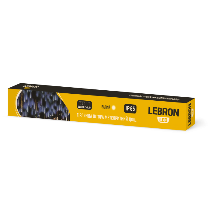 () LED гірлянда LEBRON штора 3х0,5м, метеоритний дощ 288LED, біла, IP65