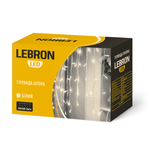 LED гірлянда LEBRON штора 2х2м, 240LED, жовта, IP20
