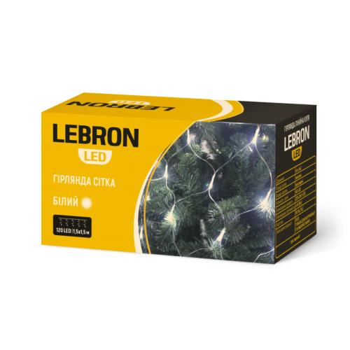 LED гірлянда LEBRON сітка 1,5х1,5м, 120LED, жовта, IP20