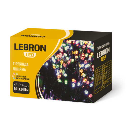 LED гірлянда LEBRON лінійна 5м, 50LED, мульти колір, IP20