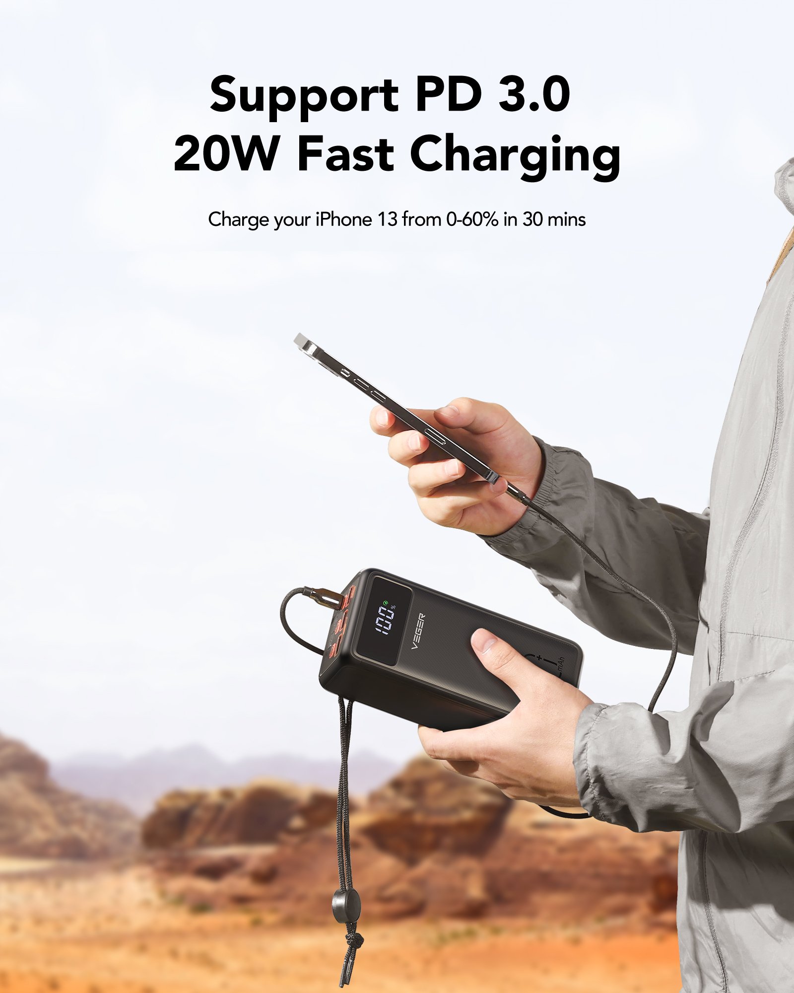 (9) Зовнішній акумулятор Power Bank VEGER TANK LITE 50000MAH (W5001) - Зображення 10